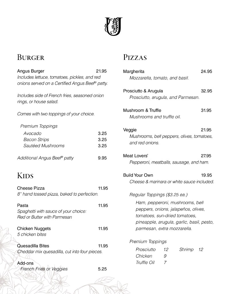 Burgers, Pizzas & Kids Menu
